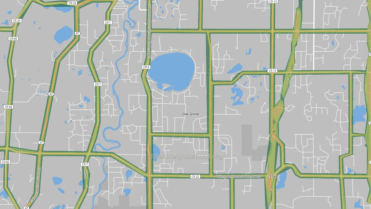 Oak Grove, MN Map of Noise Levels in Oak Grove