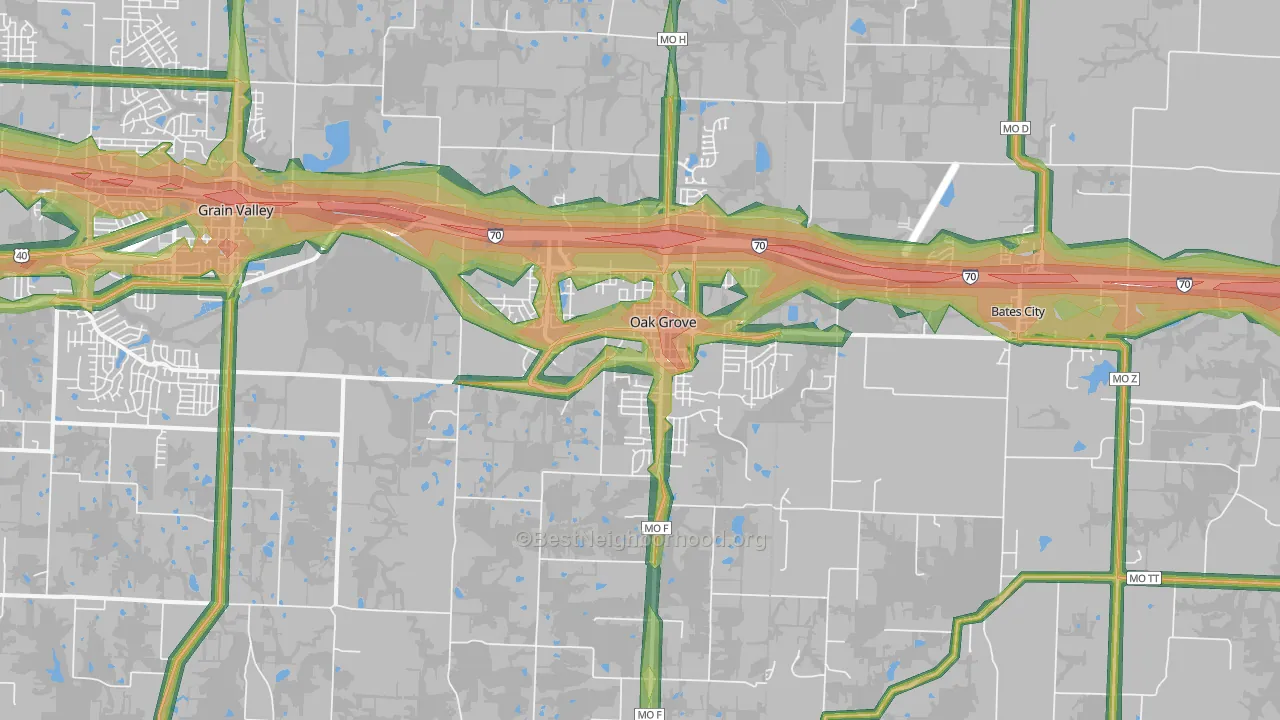 Oak Grove, MO Map of Noise Levels in Oak Grove