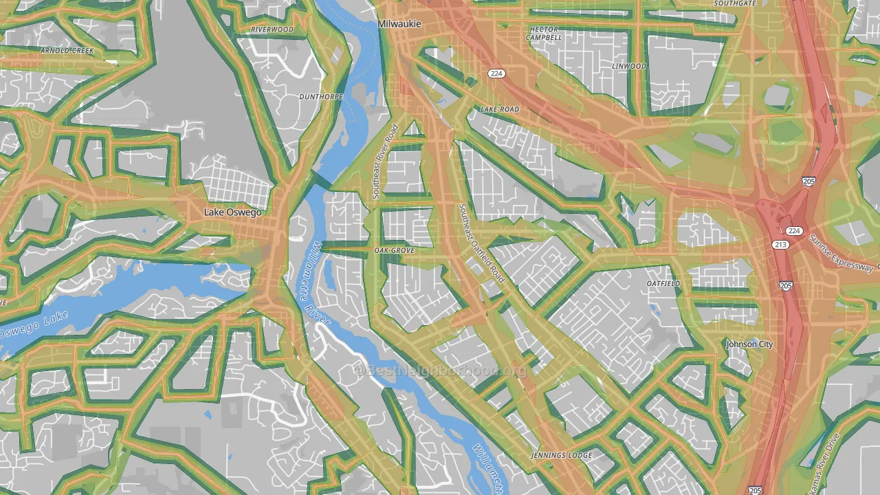 Oak Grove, OR Map of Noise Levels in Oak Grove