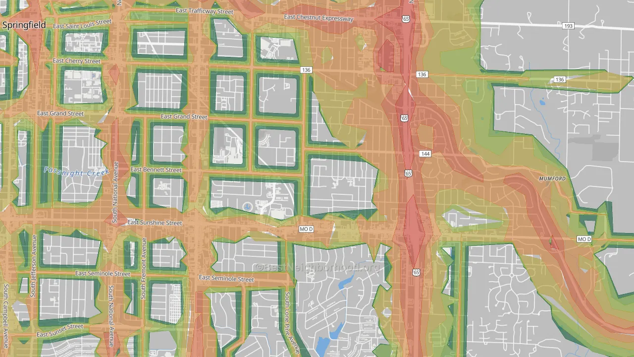 Oak Grove, Springfield, MO Map of Noise Levels in Oak Grove