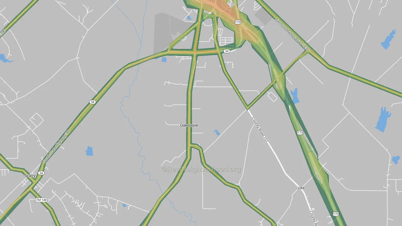 Oak Grove, TX Map of Noise Levels in Oak Grove