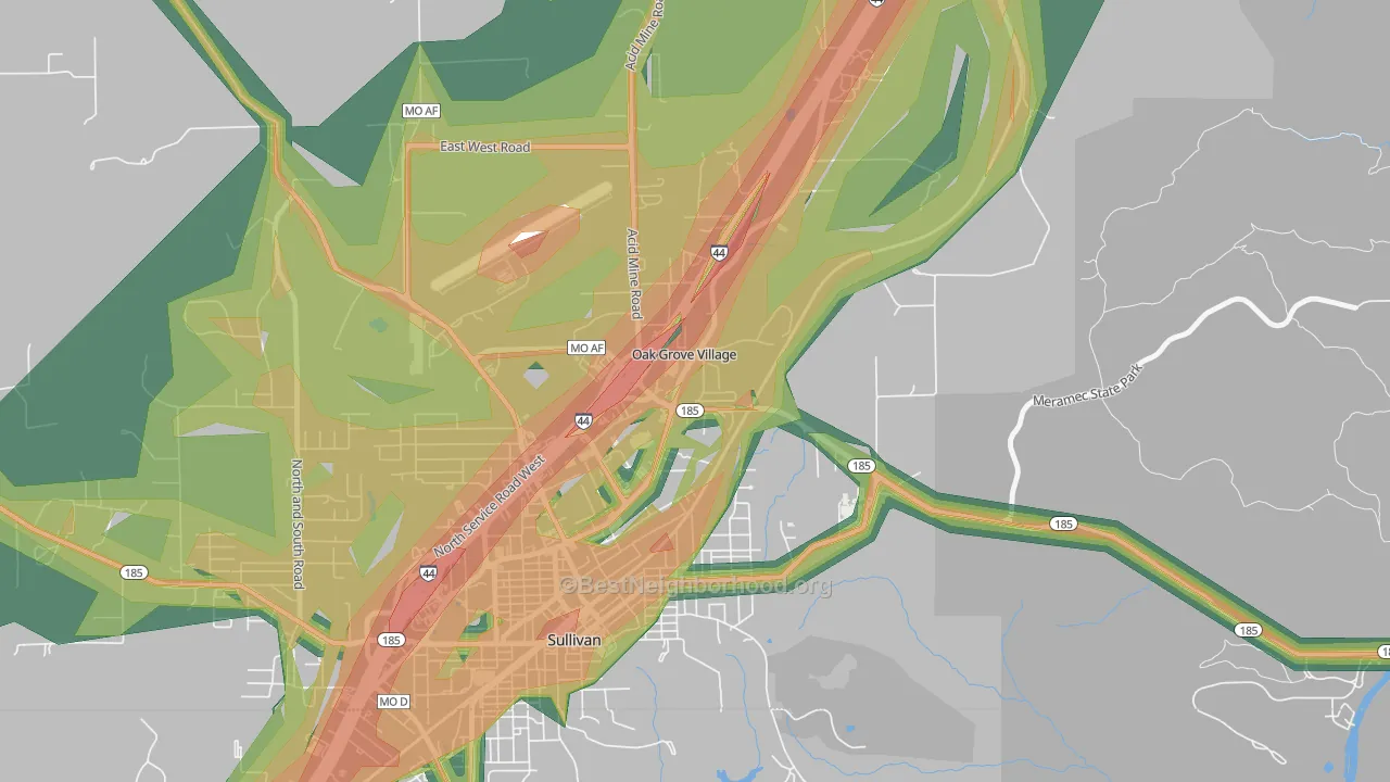 Oak Grove Village, MO Map of Noise Levels in Oak Grove Village