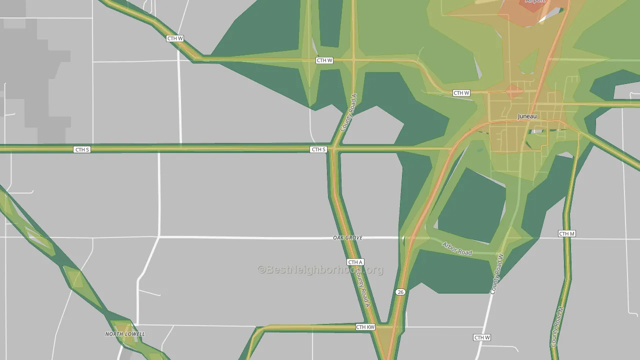 Oak Grove, WI Map of Noise Levels in Oak Grove