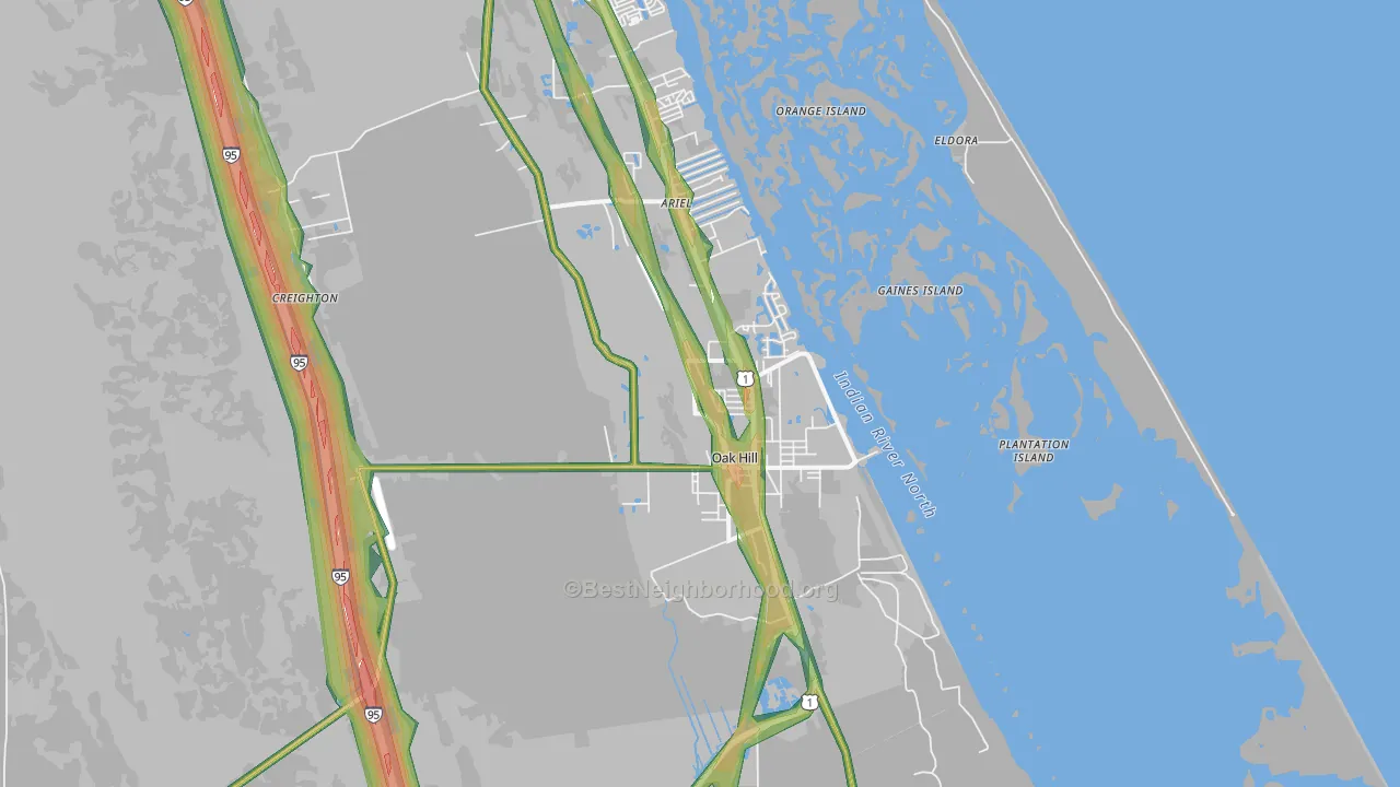 Oak Hill, FL Map of Noise Levels in Oak Hill