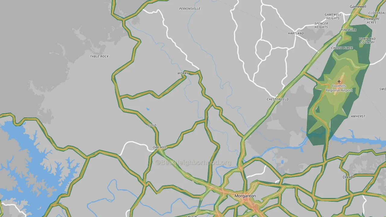 Oak Hill, NC Map of Noise Levels in Oak Hill