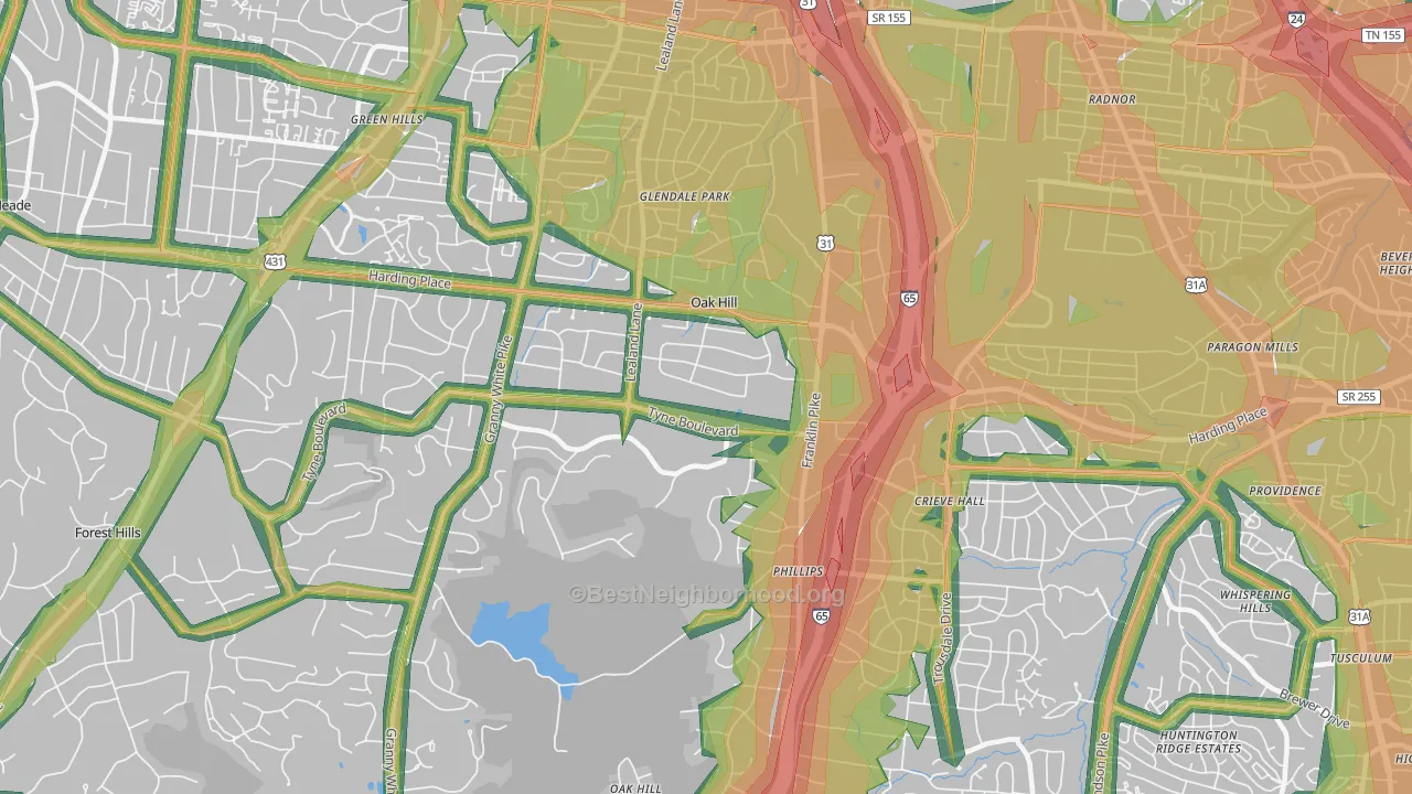 Oak Hill, TN Map of Noise Levels in Oak Hill