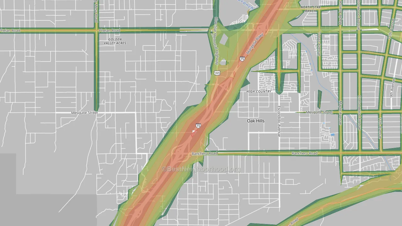 Oak Hills, CA Map of Noise Levels in Oak Hills