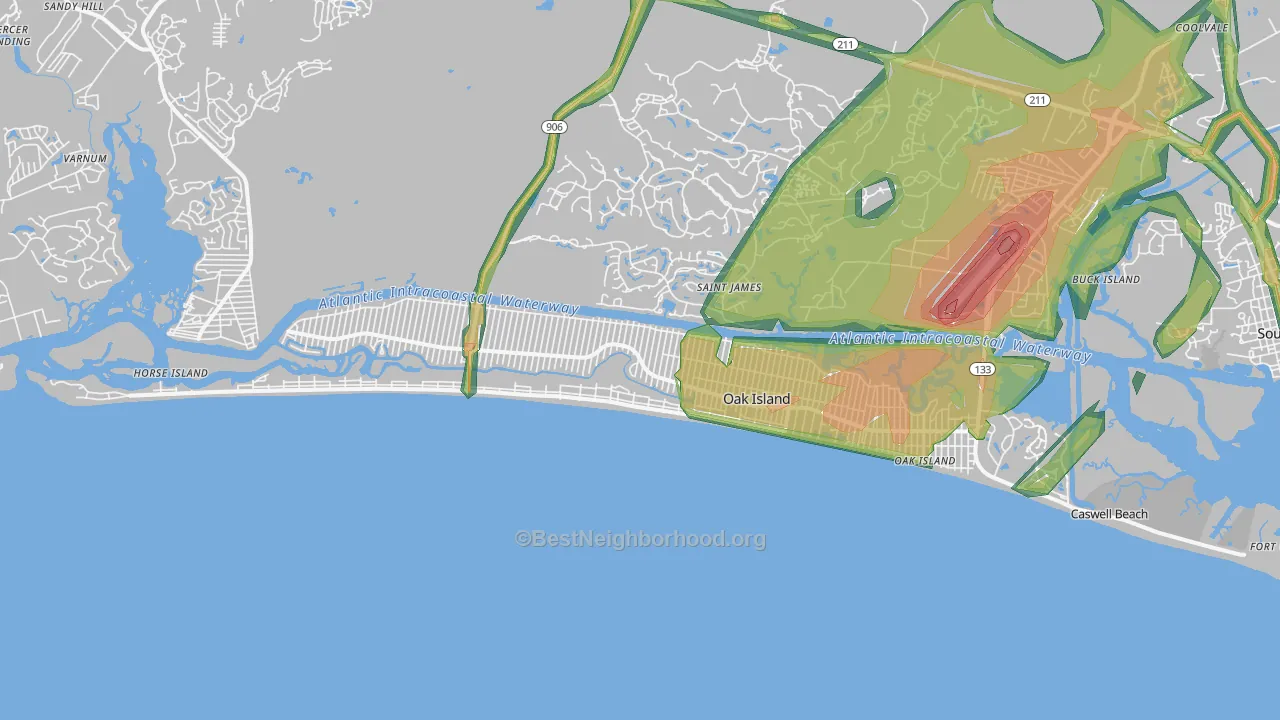 Oak Island, NC Map of Noise Levels in Oak Island