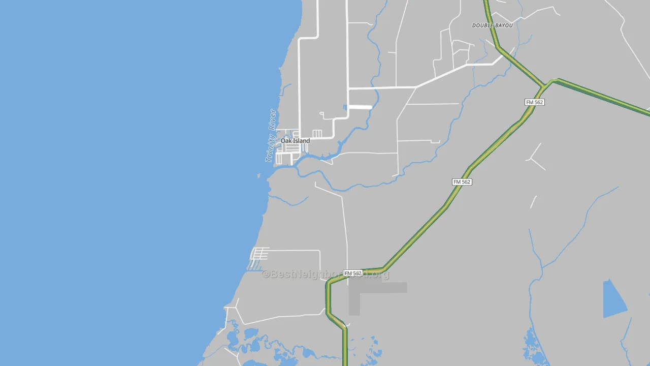 Oak Island, TX Map of Noise Levels in Oak Island