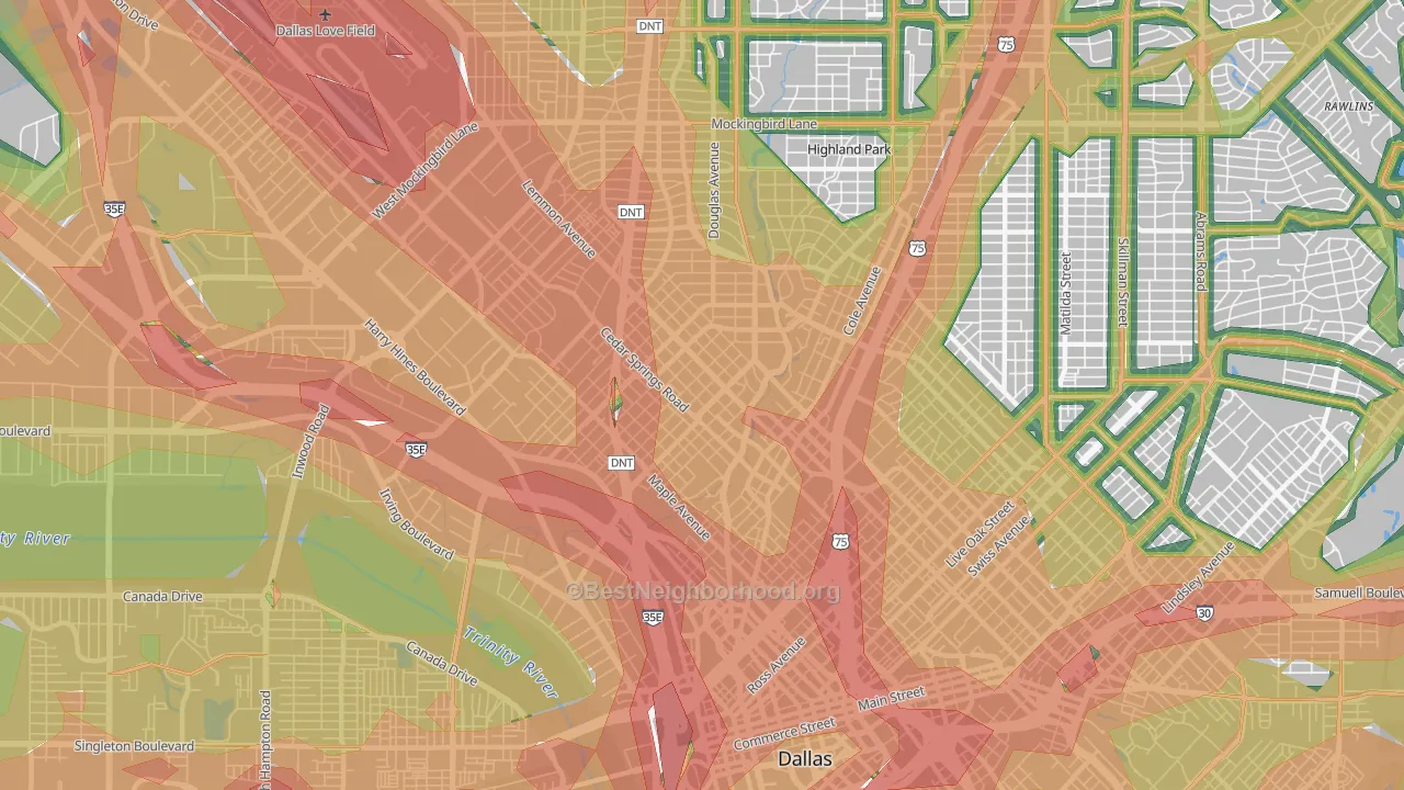 Oak Lawn, Dallas, TX Map of Noise Levels in Oak Lawn