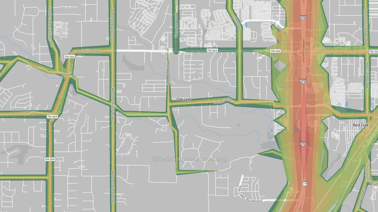Oak Leaf, TX Map of Noise Levels in Oak Leaf