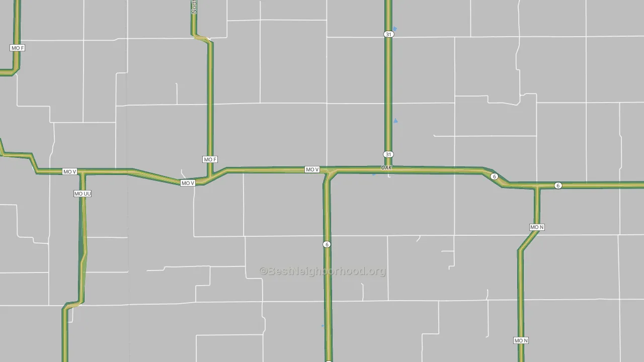 Oak, MO Map of Noise Levels in Oak