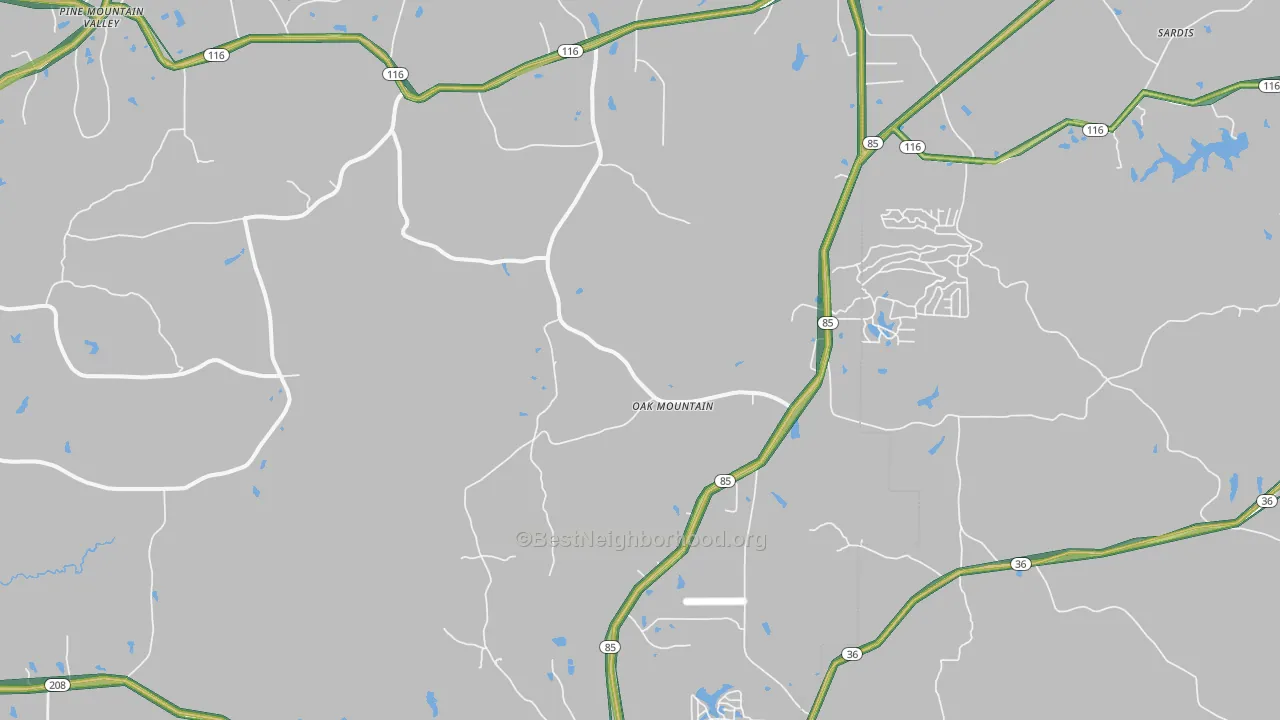 Oak Mountain, GA Map of Noise Levels in Oak Mountain