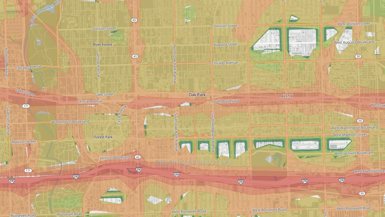 Oak Park, IL Map of Noise Levels in Oak Park