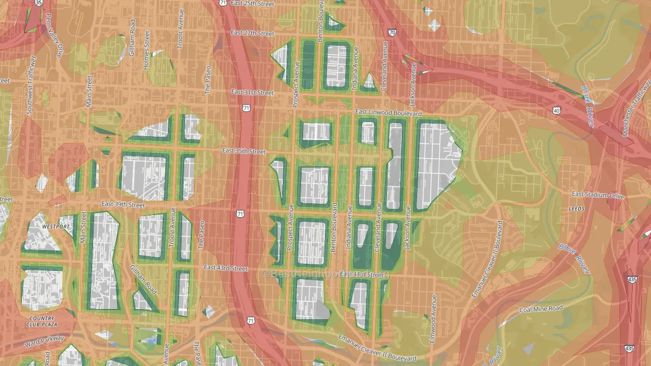 Oak Park Northwest, Kansas City, MO Map of Noise Levels in Oak Park Northwest