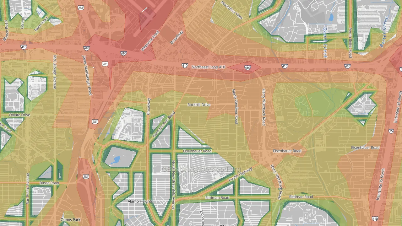 Oak Park-Northwood, San Antonio, TX Map of Noise Levels in Oak Park-Northwood