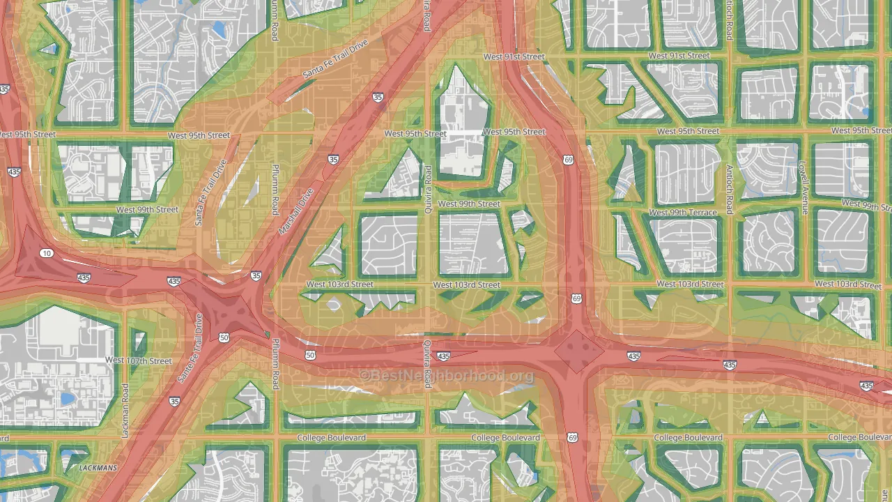 Oak Park, Overland Park, KS Map of Noise Levels in Oak Park