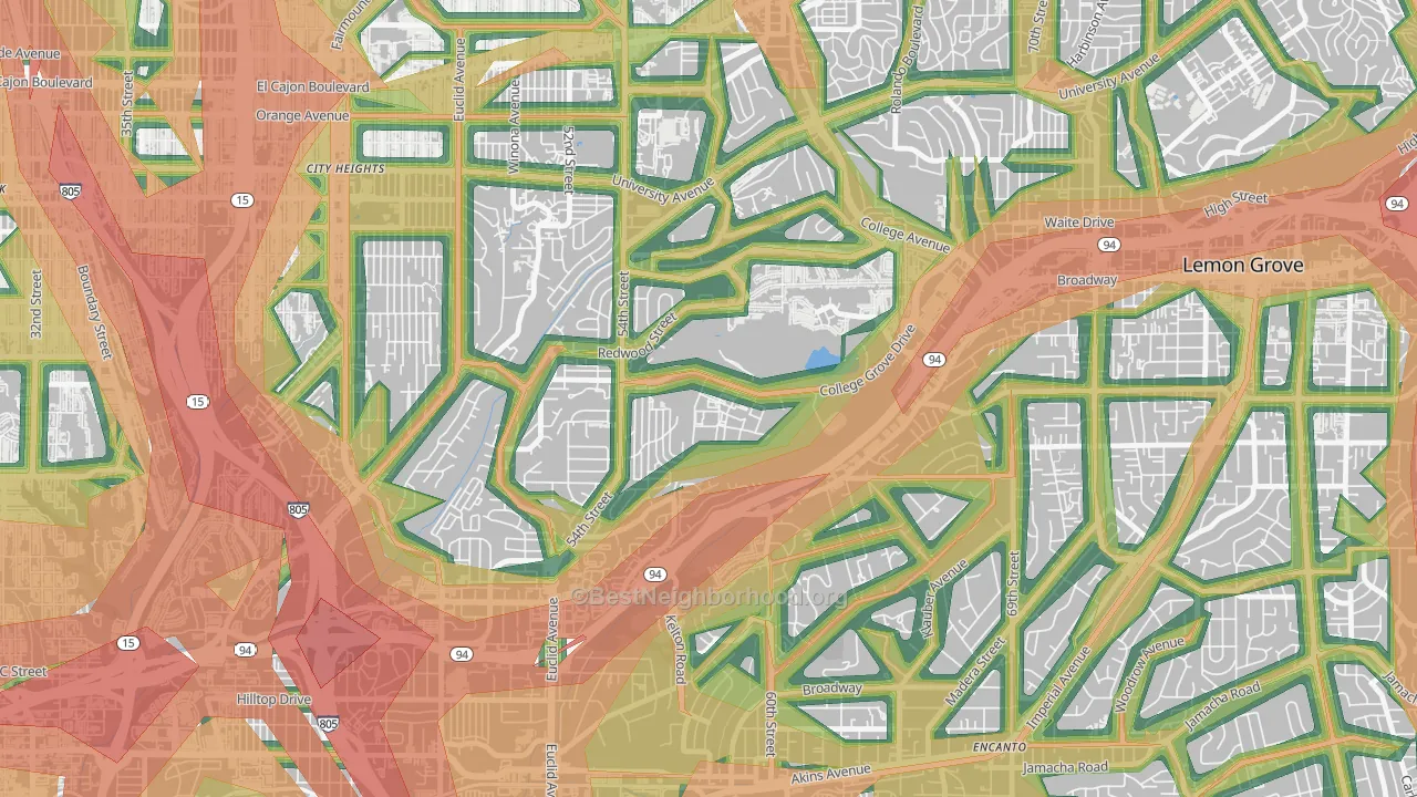 Oak Park, San Diego, CA Map of Noise Levels in Oak Park