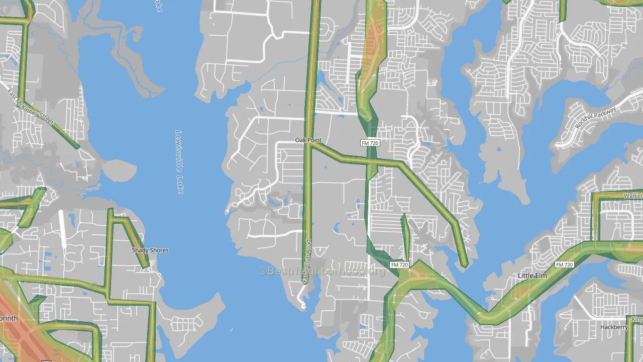 Oak Point, TX Map of Noise Levels in Oak Point