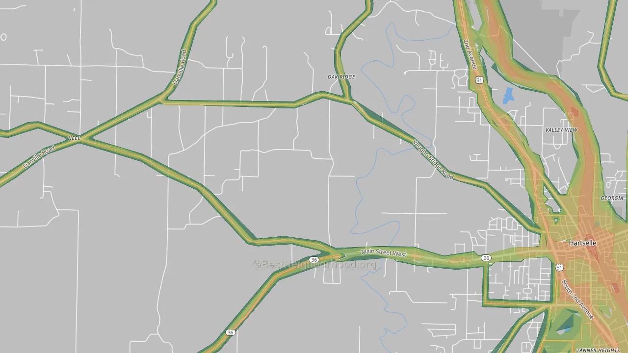 Oak Ridge, AL Map of Noise Levels in Oak Ridge