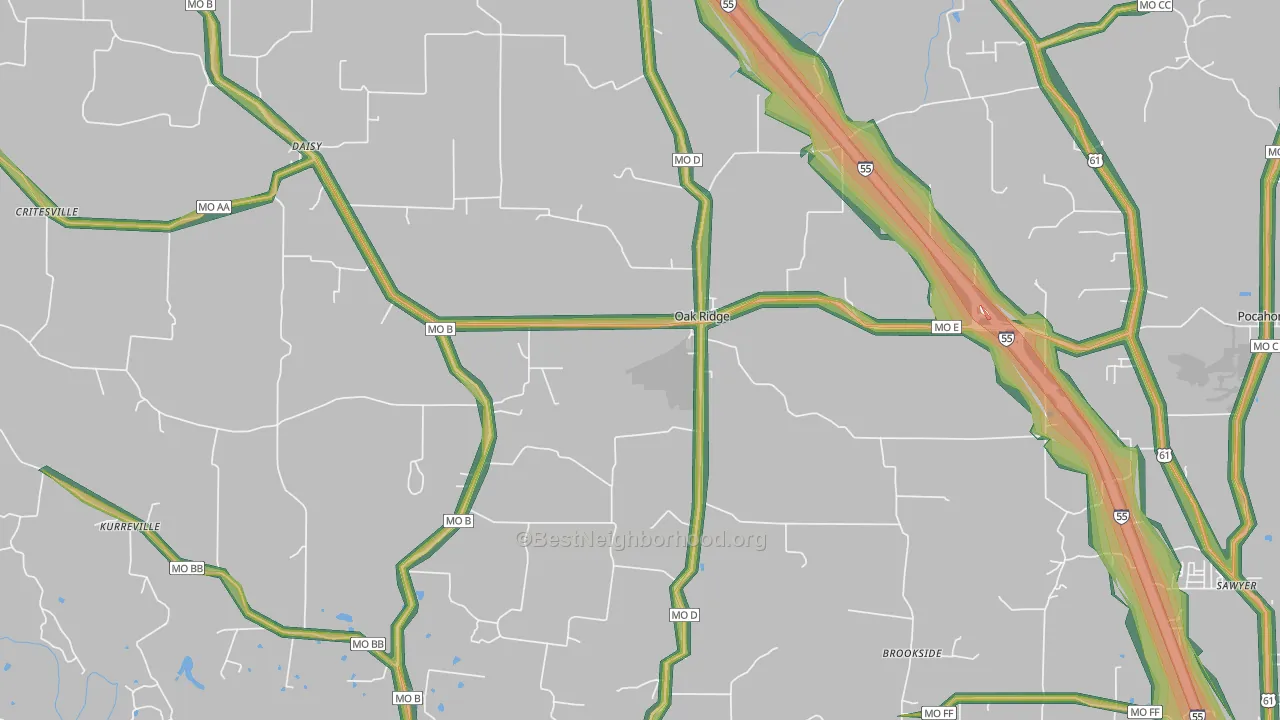 Oak Ridge, MO Map of Noise Levels in Oak Ridge