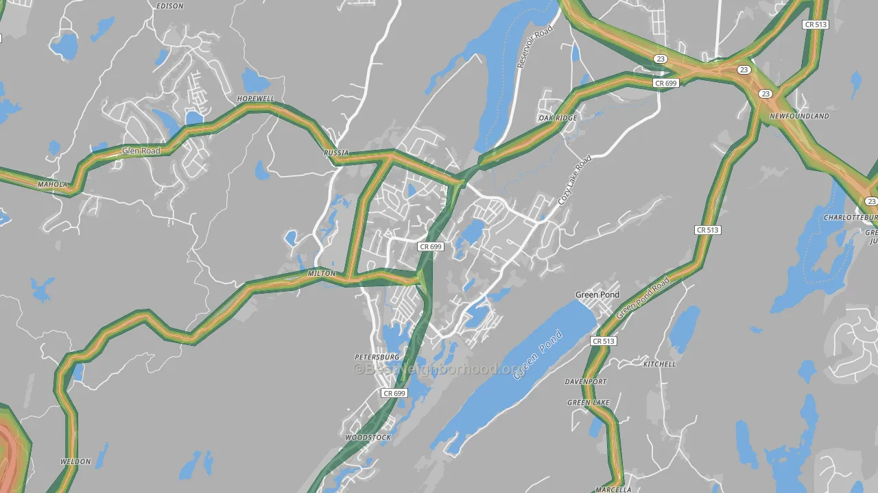 Oak Ridge, NJ Map of Noise Levels in Oak Ridge