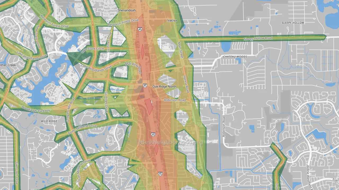 Oak Ridge North, TX Map of Noise Levels in Oak Ridge North