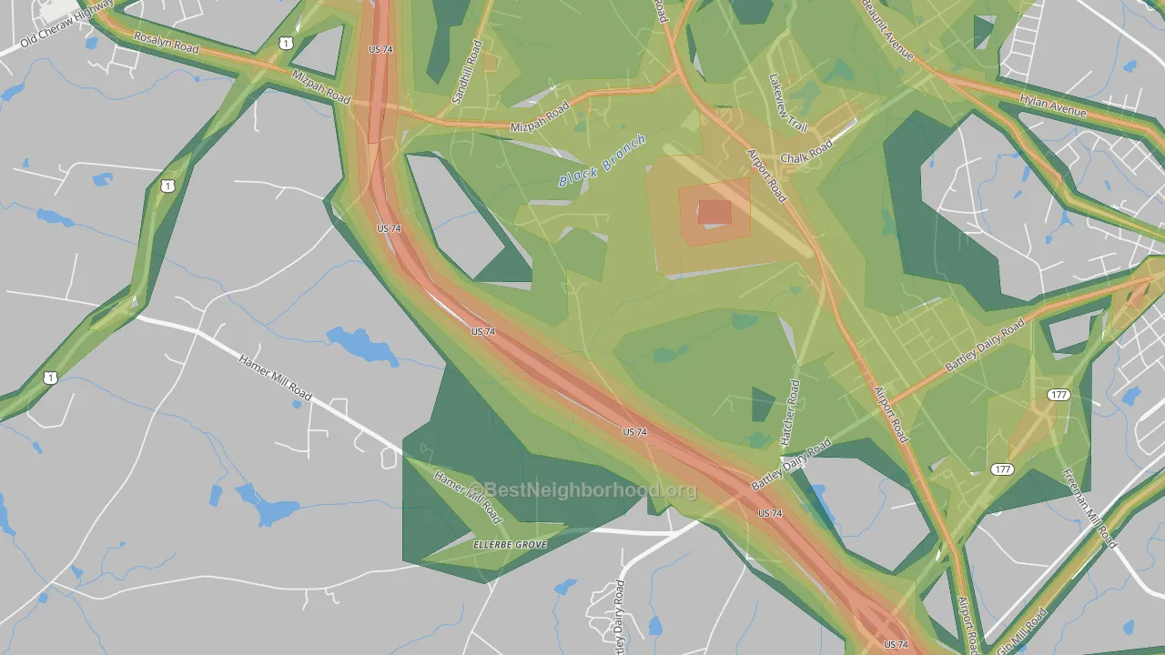 Oak Ridge Park, NC Map of Noise Levels in Oak Ridge Park