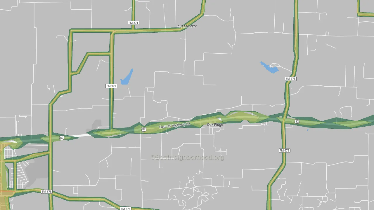 Oak Ridge, TX Map of Noise Levels in Oak Ridge