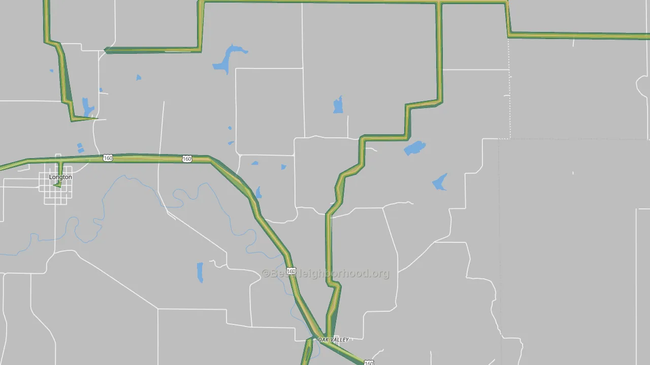 Oak Valley, KS Map of Noise Levels in Oak Valley