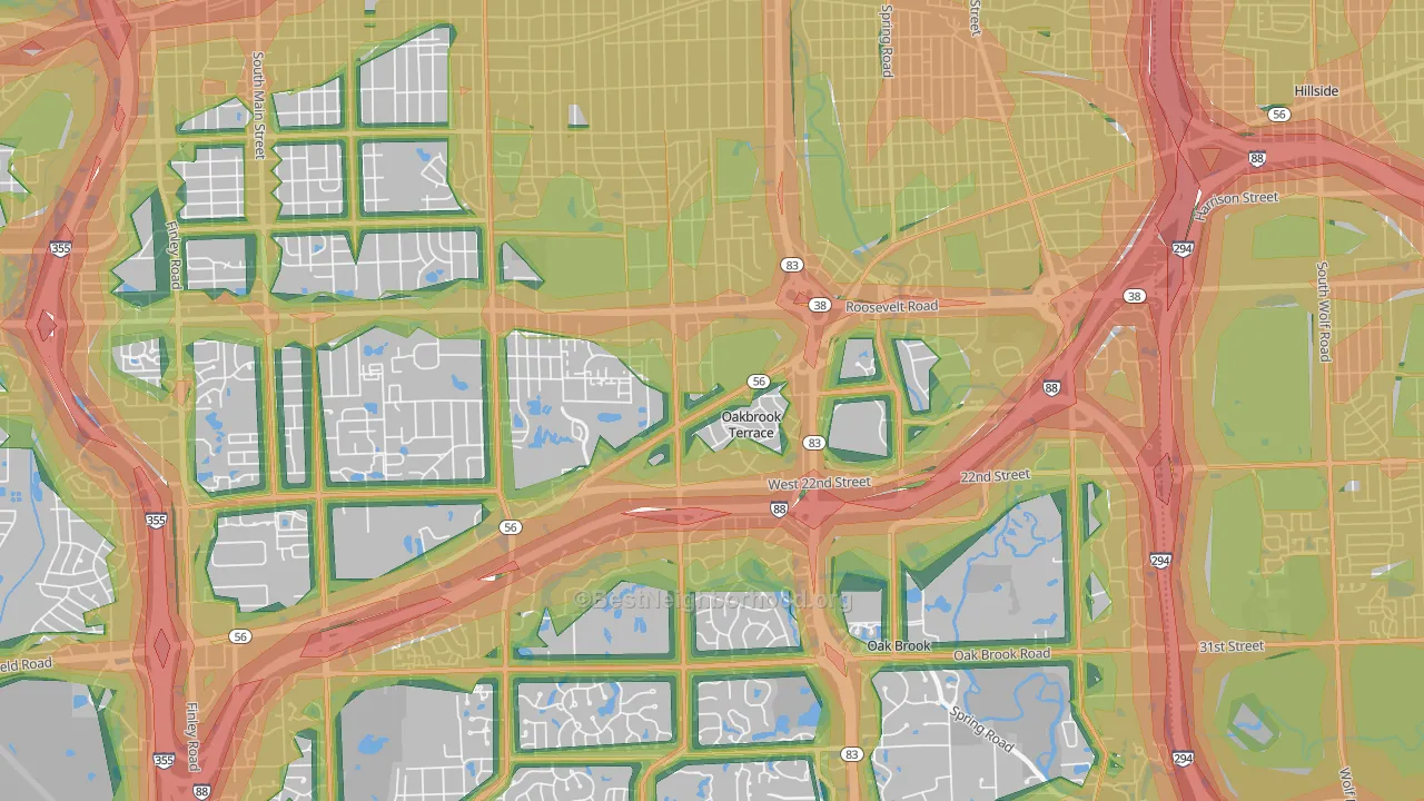 Oakbrook Terrace, IL Map of Noise Levels in Oakbrook Terrace