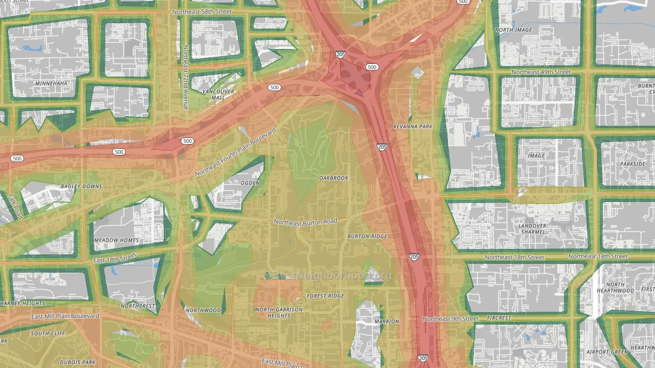 Oakbrook, Vancouver, WA Map of Noise Levels in Oakbrook