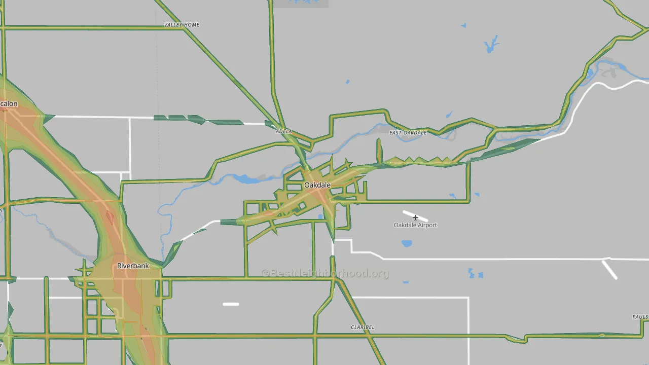 Oakdale, CA Map of Noise Levels in Oakdale