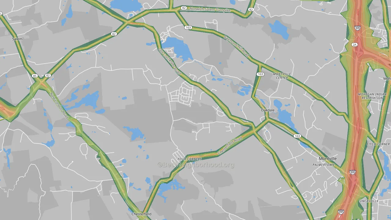 Oakdale, CT Map of Noise Levels in Oakdale