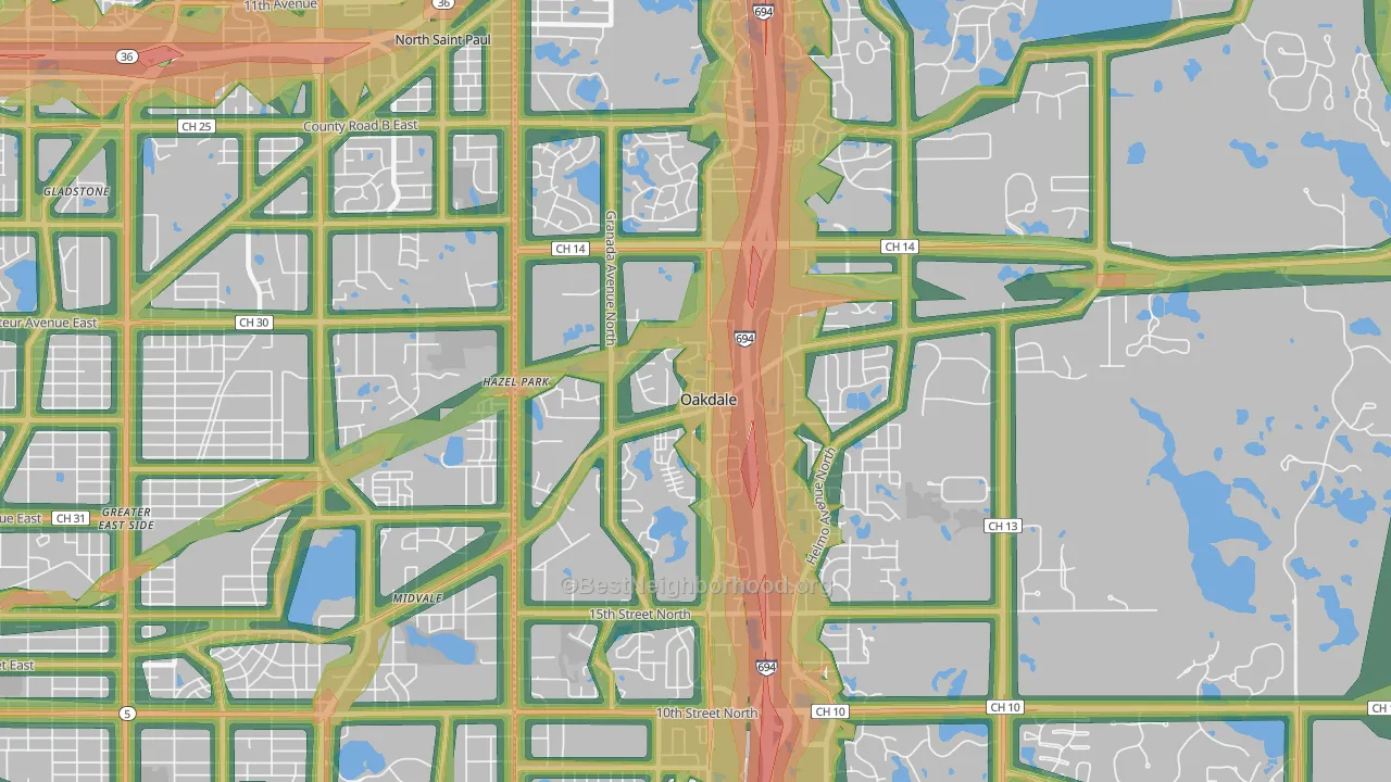 Oakdale, MN Map of Noise Levels in Oakdale