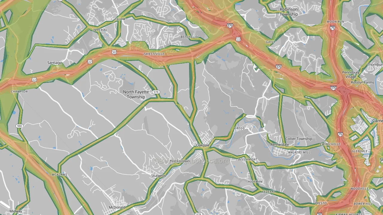 Oakdale, PA Map of Noise Levels in Oakdale