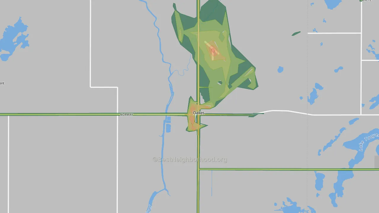 Oakes, ND Map of Noise Levels in Oakes