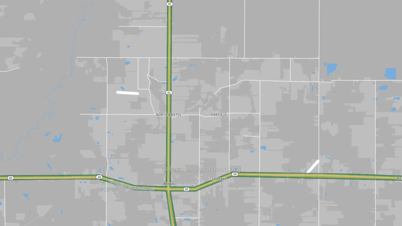 Oakfield, OH Map of Noise Levels in Oakfield