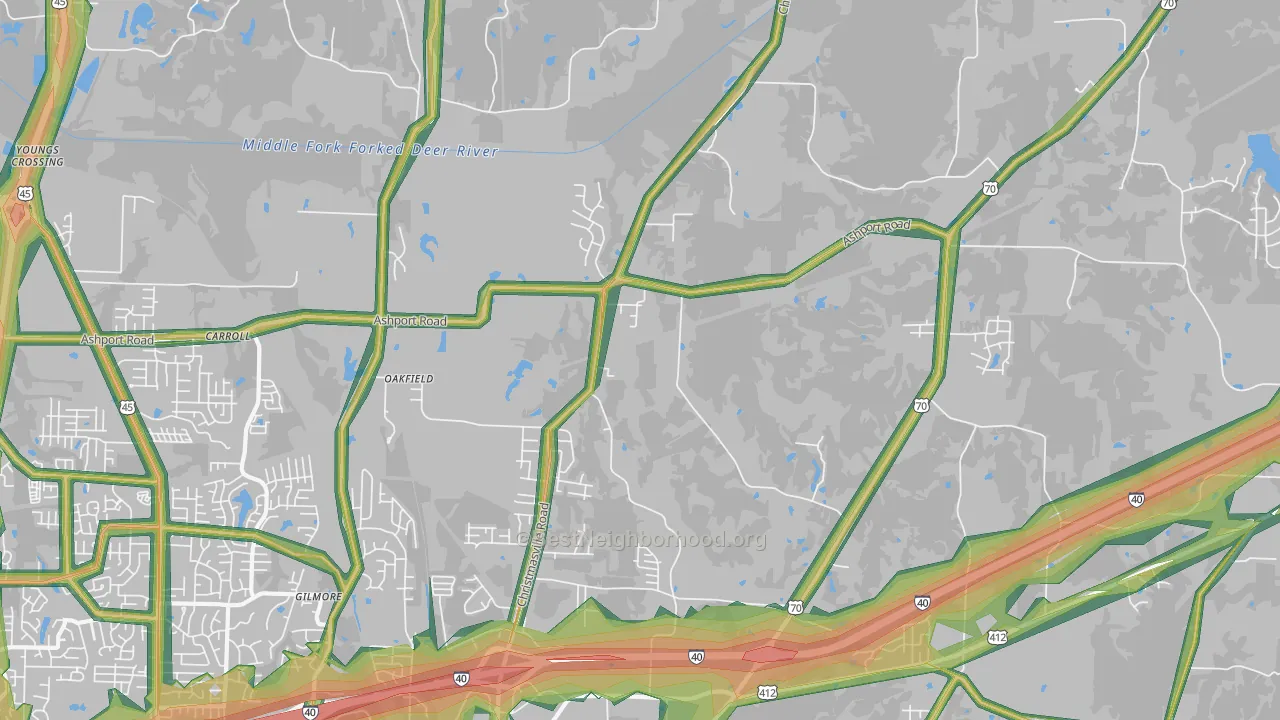 Oakfield, TN Map of Noise Levels in Oakfield