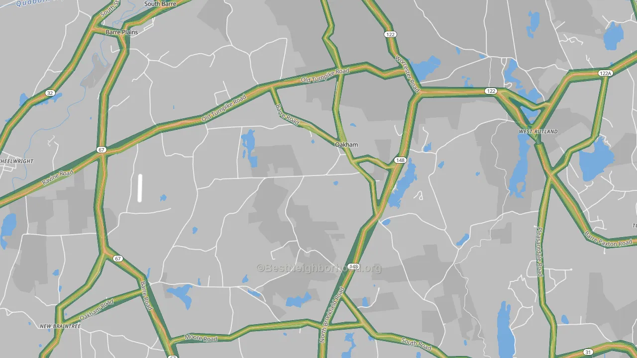 Oakham, MA Map of Noise Levels in Oakham