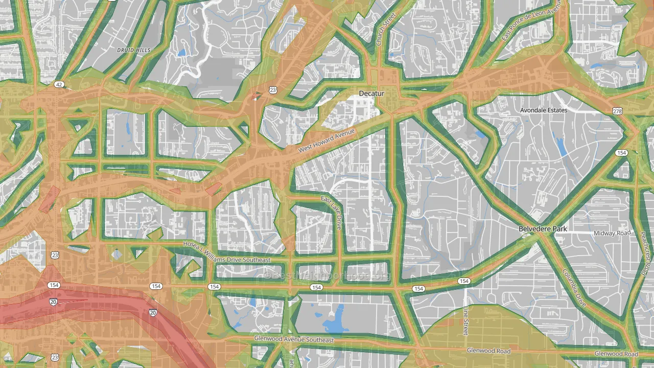Oakhurst, Decatur, GA Map of Noise Levels in Oakhurst