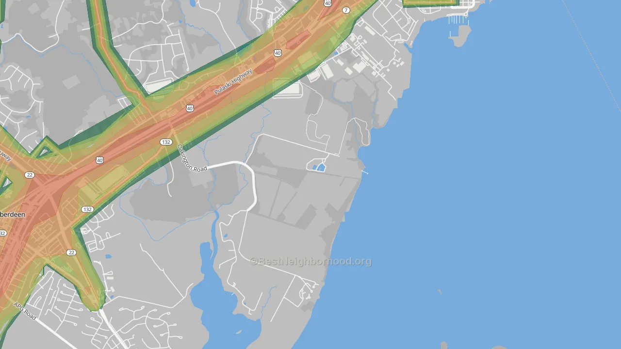 Oakington, MD Map of Noise Levels in Oakington