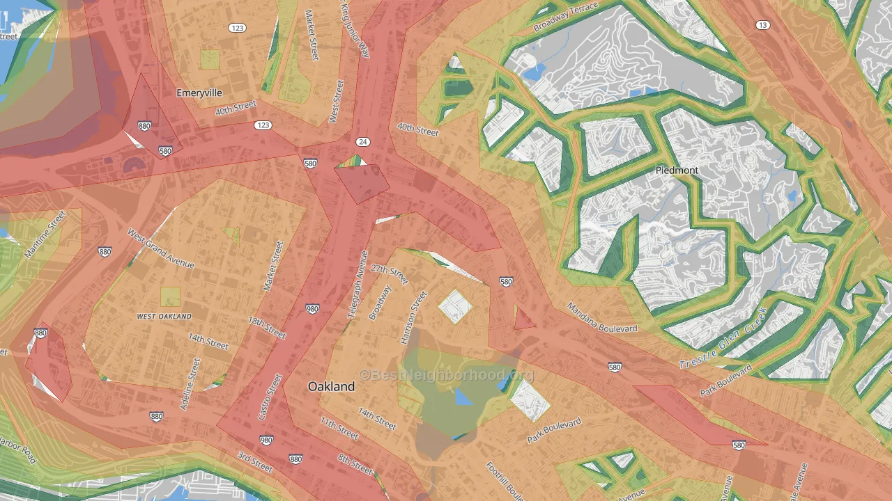Oakland Ave-Harrison Street, Oakland, CA Map of Noise Levels in Oakland Ave-Harrison Street