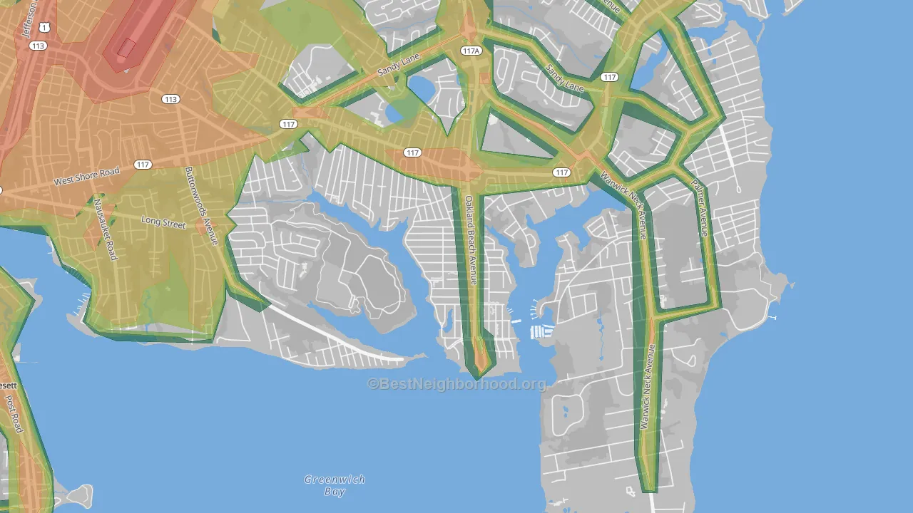 Oakland Beach, Warwick, RI Map of Noise Levels in Oakland Beach