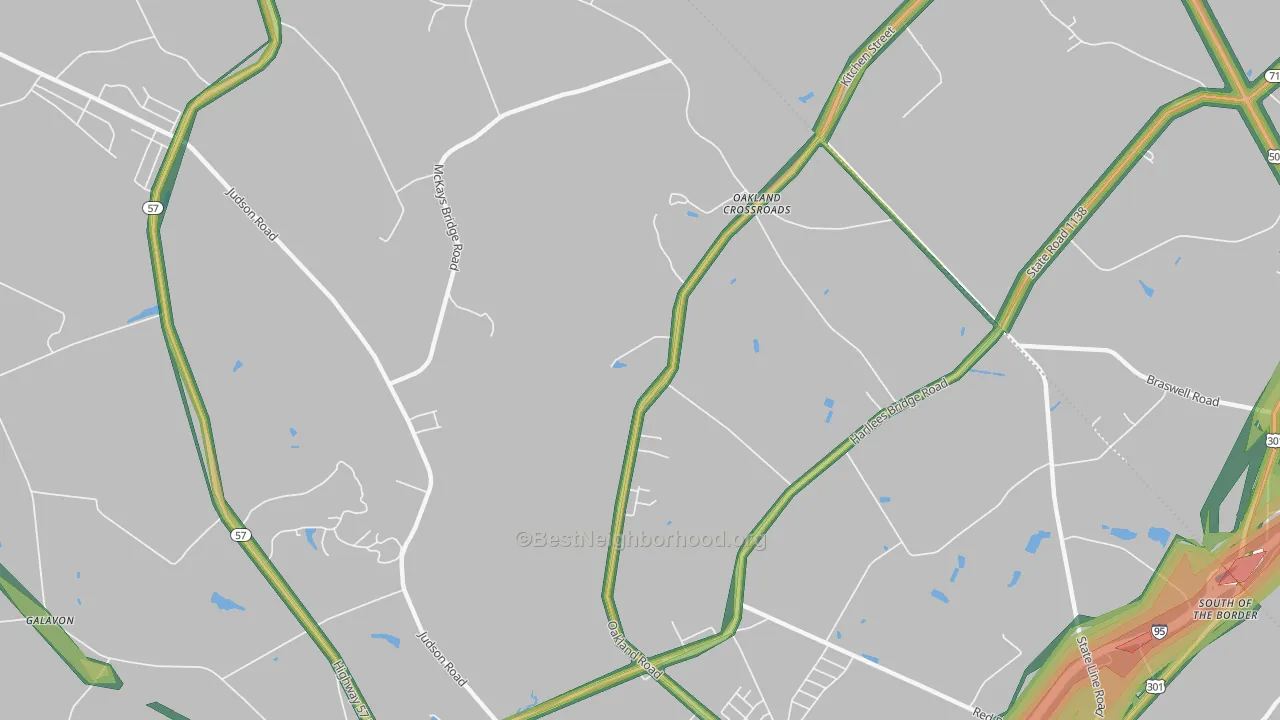Oakland Cross Roads, SC Map of Noise Levels in Oakland Cross Roads