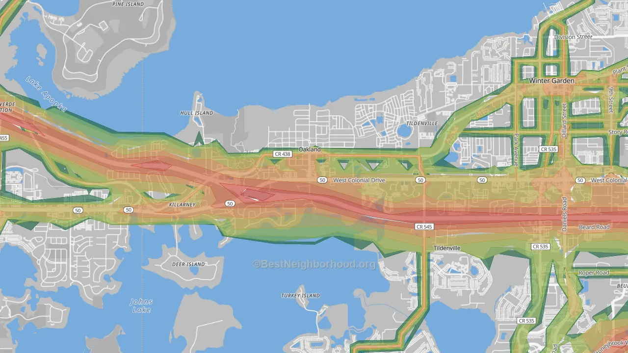 Oakland, FL Map of Noise Levels in Oakland