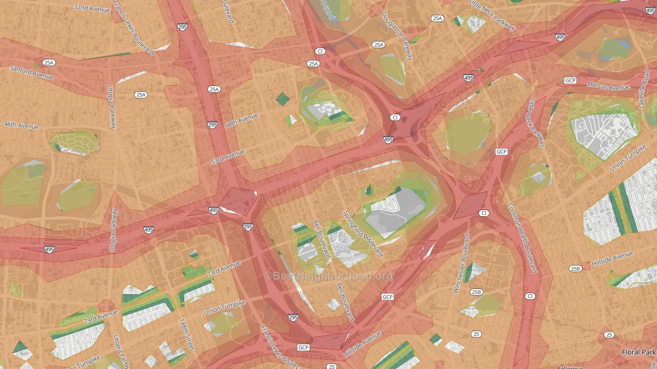 Oakland Gardens, Queens, NY Map of Noise Levels in Oakland Gardens