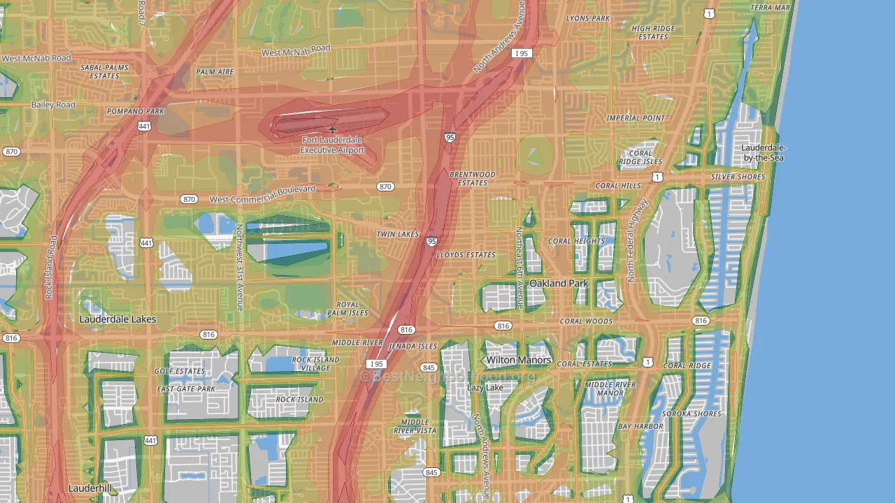Oakland Park, FL Map of Noise Levels in Oakland Park