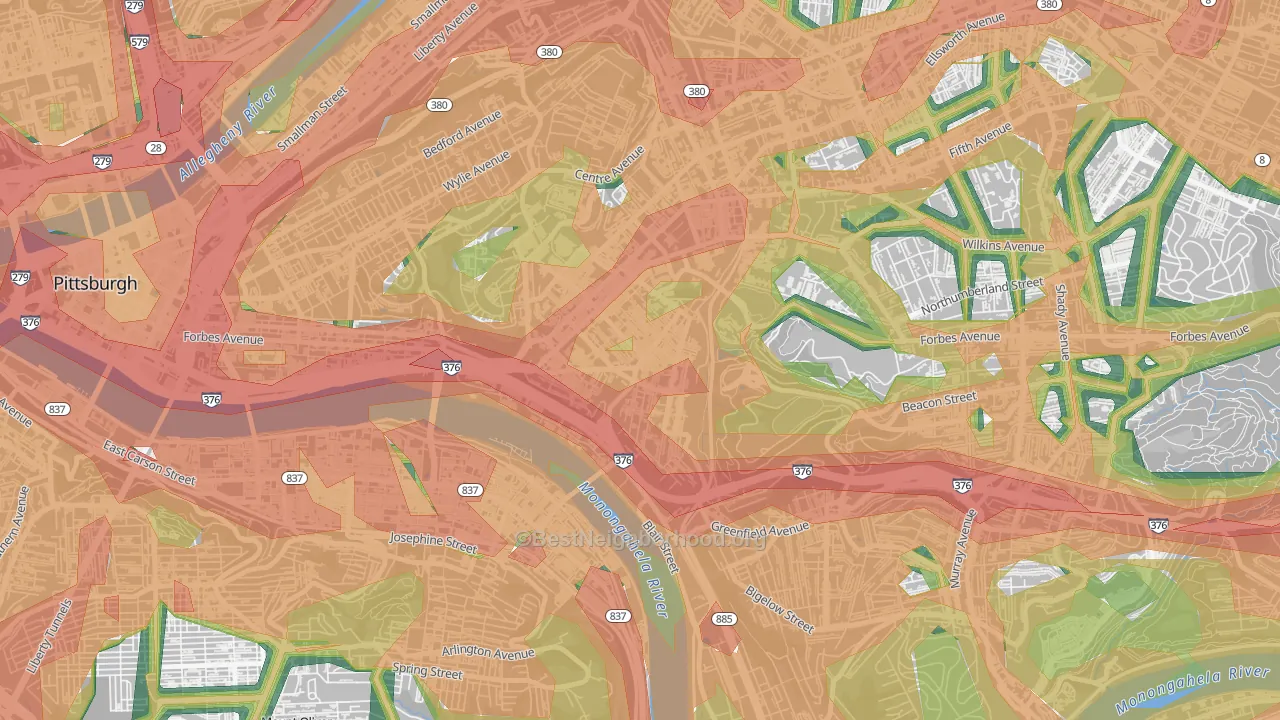 Oakland, Pittsburgh, PA Map of Noise Levels in Oakland