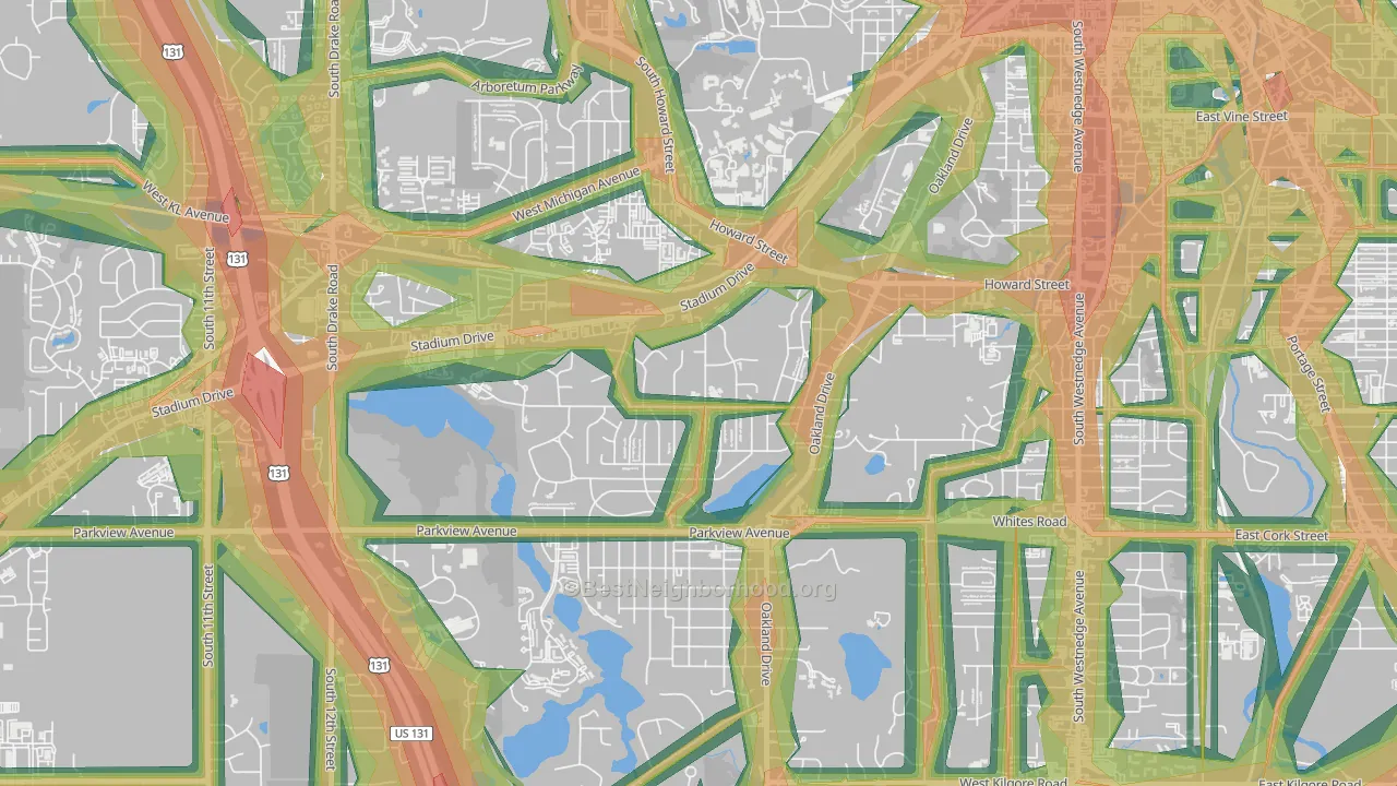 Oakland-Winchell, Kalamazoo, MI Map of Noise Levels in Oakland-Winchell